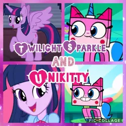 Size: 1024x1024 | Tagged: safe, artist:noreencreatesstuff, derpibooru import, twilight sparkle, twilight sparkle (alicorn), alicorn, pony, equestria girls, art trade, carla castañeda, collage, lego, tara strong, the lego movie, unikitty, unikitty! (tv series), voice actor joke