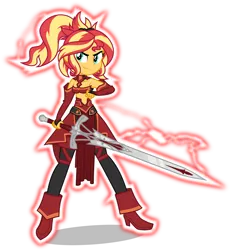 Size: 5000x5421 | Tagged: safe, artist:orin331, derpibooru import, sunset shimmer, equestria girls, absurd resolution, clarent, clothes, cosplay, costume, crossover, cute, fate/apocrypha, fate/grand order, female, mordred, shimmerbetes, simple background, solo, sword, transparent background, weapon