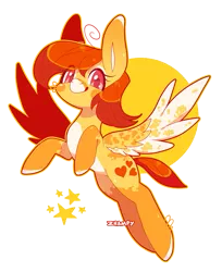 Size: 513x629 | Tagged: safe, artist:zhampy, derpibooru import, oc, oc:forgun, unofficial characters only, pegasus, pony, blush sticker, blushing, flying, simple background, solo, stars, sun, transparent background