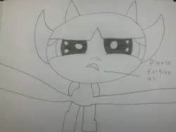 Size: 4032x3024 | Tagged: safe, artist:undeadponysoldier, derpibooru import, oc, oc:nick, pony, about to cry, lineart, poor thing, puppy dog eyes, sad, talking to viewer, traditional art
