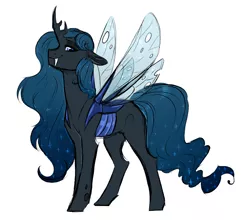 Size: 2232x1963 | Tagged: artist:vindhov, changepony, commission, derpibooru import, ethereal mane, fangs, female, hybrid, interspecies offspring, magical lesbian spawn, mare, oc, offspring, parent:princess luna, parent:queen chrysalis, parents:chrysaluna, safe, simple background, solo, starry mane, unofficial characters only, white background