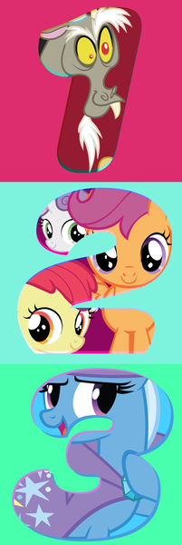 Size: 800x2384 | Tagged: 123, apple bloom, countdown, cutie mark crusaders, derpibooru import, discord, numbers, safe, scootaloo, season 9 countdown, sweetie belle, trixie