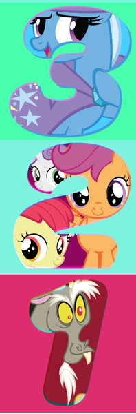 Size: 788x2384 | Tagged: 321, apple bloom, countdown, cutie mark crusaders, derpibooru import, discord, discovery family, official, safe, scootaloo, sweetie belle, trixie