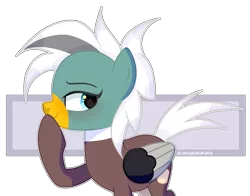 Size: 3500x2739 | Tagged: artist:chikaari, bird, boop, derpibooru import, duck, duck pony, heh, oc, oc:duk, quack, quak, safe, self-boop, smug, solo