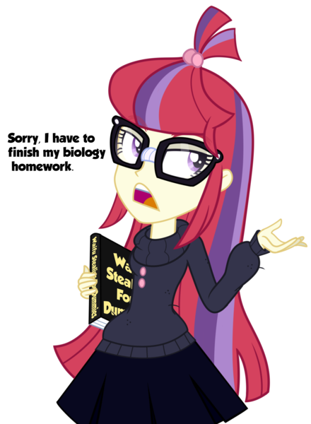 Size: 1100x1500 | Tagged: safe, artist:wubcakeva, derpibooru import, moondancer, equestria girls, book, clothes, dialogue, equestria girls-ified, female, glasses, simple background, solo, transparent background