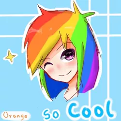 Size: 500x500 | Tagged: safe, artist:wuorange, derpibooru import, rainbow dash, human, blushing, cute, dashabetes, female, head only, humanized, one eye closed, pixiv, solo, wink