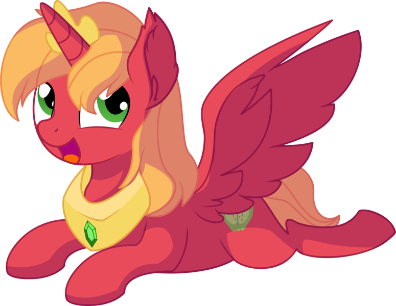 Size: 7749x6003 | Tagged: safe, artist:cyanlightning, derpibooru import, big macintosh, alicorn, pony, do princesses dream of magic sheep, .svg available, absurd resolution, alicornified, cute, ear fluff, happy, jewelry, looking at you, looking up, macabetes, male, open mouth, peytral, princess big mac, prone, race swap, simple background, smiling, solo, spread wings, stallion, tiara, transparent background, vector, wing fluff, wings