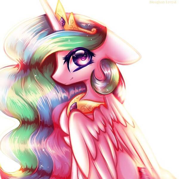 Size: 768x768 | Tagged: safe, artist:meaghanlroyal, derpibooru import, princess celestia, alicorn, pony, big eyes, chest fluff, colored pupils, crown, cute, cutelestia, female, floppy ears, jewelry, mare, profile, regalia, simple background, solo, white background