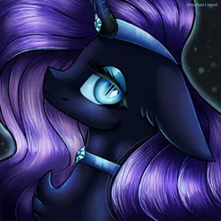 Size: 768x768 | Tagged: safe, artist:meaghanlroyal, derpibooru import, nightmare rarity, pony, unicorn, abstract background, chest fluff, crown, cute, ear fluff, female, floppy ears, horn, horn jewelry, icon, jewelry, lidded eyes, looking at you, mare, nightmare raribetes, profile, regalia, request, solo