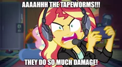 Size: 888x486 | Tagged: safe, derpibooru import, screencap, fluttershy, sunset shimmer, equestria girls, equestria girls series, game stream, spoiler:eqg series (season 2), game grumps, gamer sunset, gamershy, grumpset shimmer, link: the faces of evil, meme, not so grumpershy, rageset shimmer, sunset gamer, sunset shimmer frustrated at game, sunset's apartment, the legend of zelda, video game, zelda cdi