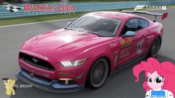 Size: 1280x720 | Tagged: safe, artist:forzaveteranenigma, derpibooru import, pinkie pie, pony, fanfic:equestria motorsports, equestria girls, car, driving, ford, ford mustang, forza motorsport 7, mels, mels diner, new york, photo, race track, racing, racing suit, the original mels, united states, watermark, watkins glen international