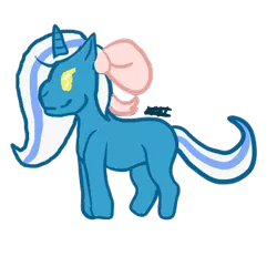 Size: 400x400 | Tagged: adorabelle, alicorn, alicorn oc, artist:mori-world, bow, chibi, cute, derpibooru import, female, hair bow, horn, long mane, mare, oc, oc:fleurbelle, ribbon, safe, unofficial characters only, wings, yellow eyes