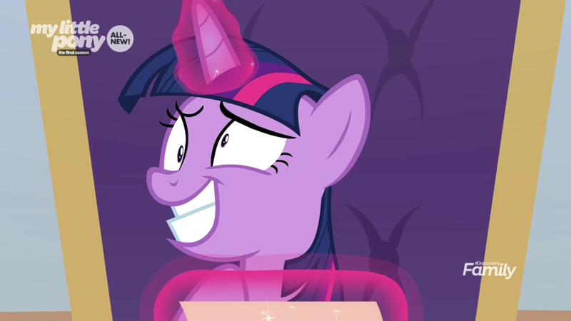 Size: 1920x1080 | Tagged: safe, derpibooru import, screencap, twilight sparkle, twilight sparkle (alicorn), alicorn, pony, the beginning of the end, cross-eyed, derp, discovery family logo, faic, female, magic, magic aura, mare, solo, telekinesis