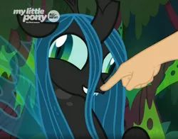 Size: 1164x914 | Tagged: boop, boop edit, changeling, changeling queen, crazylis, cropped, derp, derpibooru import, edit, edited screencap, female, finger, hand, queen chrysalis, safe, screencap, the beginning of the end
