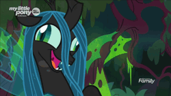 Size: 864x486 | Tagged: safe, derpibooru import, edit, edited screencap, screencap, queen chrysalis, changeling, changeling queen, pony, the beginning of the end, adoracreepy, animated, breakdown, crazy eyes, crazy face, crazylis, creepy, cute, cutealis, derp, discovery family logo, dork, dorkalis, faic, fangs, female, gif, insanity, laughing, loop, majestic as fuck, maniacal laugh, mare, open mouth, out of context, silly, silly pony, solo, spread wings, wide eyes, wings