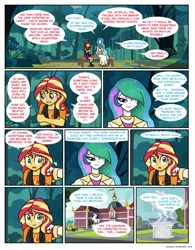 Size: 834x1068 | Tagged: safe, artist:crydius, derpibooru import, princess celestia, sunset shimmer, comic:meet the princesses, equestria girls, comic, portal, school, sitting