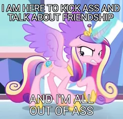 Size: 679x661 | Tagged: safe, derpibooru import, edit, edited screencap, screencap, princess cadance, alicorn, pony, season 9, the beginning of the end, spoiler:s09, colored wings, cropped, female, fighting stance, gradient wings, just a pancake, magic, magic aura, mare, meme, solo, spread wings, they live, vulgar, wings