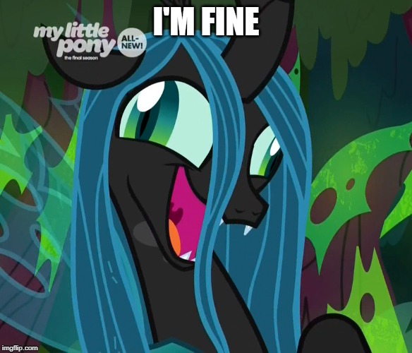 Size: 584x500 | Tagged: caption, changeling, changeling queen, crazy eyes, crazy face, crazylis, derp, derpibooru import, discovery family logo, edit, edited screencap, faic, female, image macro, insanity, laughing, lies, majestic as fuck, meme, open mouth, queen chrysalis, safe, screencap, solo, swamp, text, the beginning of the end