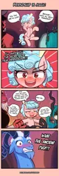 Size: 550x1622 | Tagged: suggestive, artist:lumineko, derpibooru import, cozy glow, grogar, lord tirek, queen chrysalis, centaur, changeling, pegasus, pony, sheep, the beginning of the end, blushing, comic, exclamation point, eyes closed, female, filly, flying, freckles, holding hooves, implied foalcon, interrobang, legion of doom, lewd, male, open mouth, question mark, ram, shaking, speech bubble, sweat, that was fast, vulgar