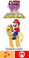 Size: 1012x2000 | Tagged: safe, artist:zefrenchm, derpibooru import, applejack, earth pony, human, pony, crossover, humans riding ponies, london 2012, mario, mario & sonic, mario & sonic at the london 2012 olympic games, mario & sonic at the olympic games, mario and sonic, mario and sonic at the olympic games, nintendo, pony ride, riding, super mario bros., team