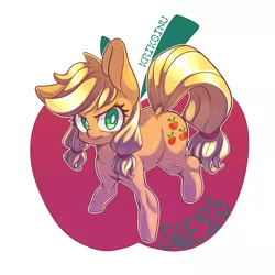 Size: 1500x1500 | Tagged: safe, artist:kaikoinu, derpibooru import, applejack, earth pony, pony, where the apple lies, apple, cute, female, food, jackabetes, looking at you, mare, solo, teenage applejack, teenager, white pupils