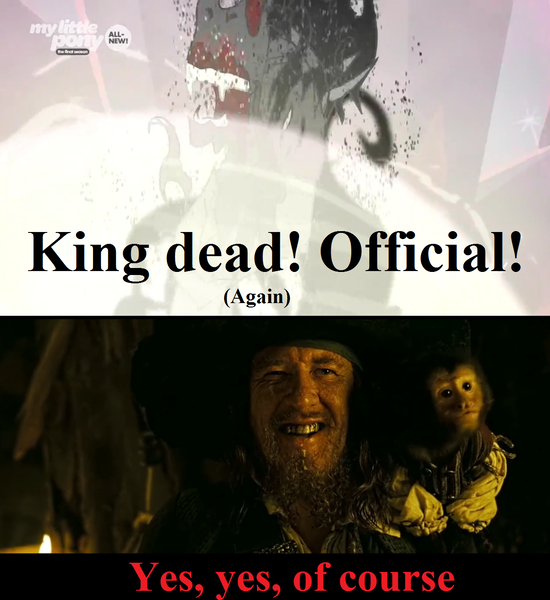 Size: 1254x1368 | Tagged: safe, derpibooru import, edit, edited screencap, screencap, king sombra, pony, umbrum, the beginning of the end, hector barbossa, imminent death, pirates of the caribbean, you know for kids