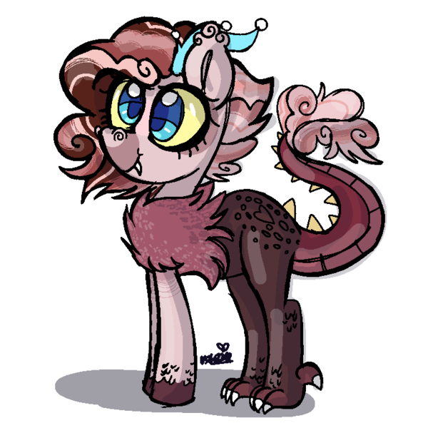 Size: 768x768 | Tagged: artist:awoomarblesoda, derpibooru import, female, hybrid, interspecies offspring, oc, oc:pudding havoc, offspring, parent:discord, parent:pinkie pie, parents:discopie, safe, simple background, solo, transparent background