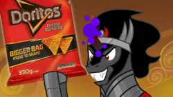 Size: 1920x1080 | Tagged: chips, derpibooru import, doritos, edit, edited screencap, food, funny, king sombra, safe, screencap, solo, the beginning of the end