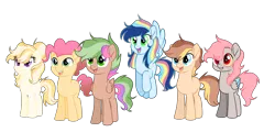 Size: 5318x2562 | Tagged: safe, artist:thesmall-artist, derpibooru import, oc, unofficial characters only, earth pony, hybrid, pegasus, pony, female, interspecies offspring, male, mare, offspring, parent:applejack, parent:caramel, parent:cheese sandwich, parent:discord, parent:fluttershy, parent:pinkie pie, parent:rainbow dash, parent:rarity, parent:soarin', parent:timber spruce, parent:trenderhoof, parent:twilight sparkle, parents:carajack, parents:cheesepie, parents:discoshy, parents:soarindash, parents:timbertwi, parents:trenderity, simple background, stallion, transparent background