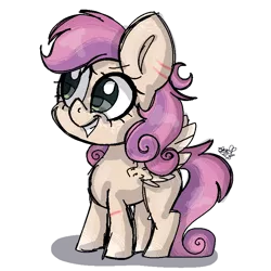 Size: 768x768 | Tagged: safe, artist:awoomarblesoda, derpibooru import, oc, oc:taffy strings, pegasus, pony, female, filly, magical lesbian spawn, offspring, parent:scootaloo, parent:sweetie belle, parents:scootabelle, simple background, solo, spread wings, transparent background, wings