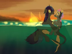 Size: 3200x2400 | Tagged: safe, artist:kpvt, derpibooru import, oc, oc:nightfall, pony, ocean, sunset, whalepony