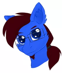 Size: 423x500 | Tagged: safe, artist:flickswitch, derpibooru import, oc, oc:crumpets, unofficial characters only, pony, blue eyes, bust, digital art, facial hair, glasses, ponytail, simple background, white background