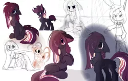 Size: 1920x1214 | Tagged: semi-grimdark, artist:little-sketches, derpibooru import, oc, oc:ayaka, ponified, earth pony, pony, alternate design, blood, chest fluff, eye clipping through hair, female, mare, sketch, sketch dump, solo, species swap, tongue out