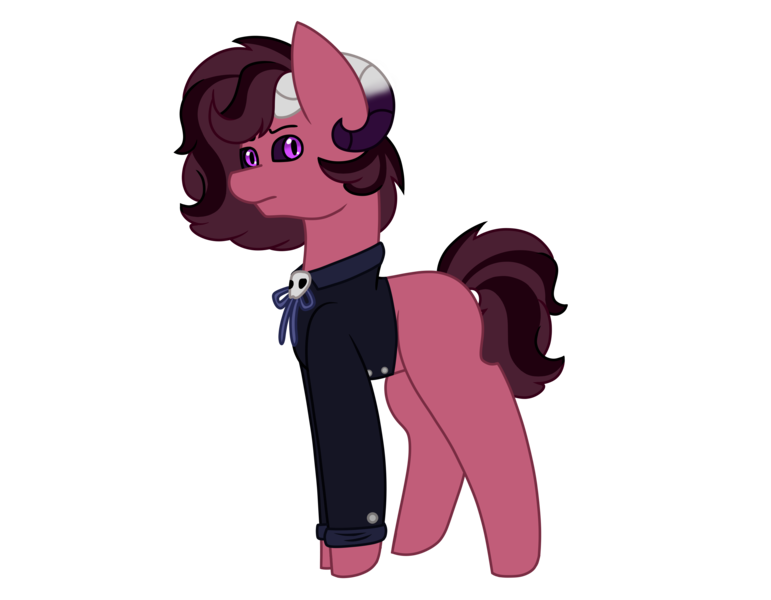 Size: 2982x2322 | Tagged: safe, artist:midnightamber, derpibooru import, oc, oc:zarthrumos, unofficial characters only, demon, demon pony, original species, pony, blank flank, bowtie, clothes, colored sclera, horns, male, simple background, skull, solo, stallion, suit, transparent background