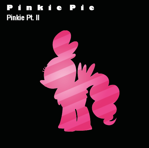 Size: 500x497 | Tagged: safe, artist:2loveru, derpibooru import, pinkie pie, earth pony, pony, abstract, album cover, animal costume, black background, chicken suit, clothes, costume, cover, cover art, female, mare, simple background, solo, stylized, text