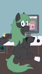 Size: 912x1600 | Tagged: suggestive, artist:scraggleman, derpibooru import, oc, oc:cipher, oc:reppy, unofficial characters only, earth pony, pony, bags under eyes, caught, computer, keyboard, messy mane, monitor, rubber duck, watching porn