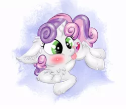 Size: 1164x1008 | Tagged: safe, artist:rurihal, derpibooru import, sweetie belle, pony, unicorn, :p, blushing, chest fluff, cute, diasweetes, ear fluff, female, filly, floppy ears, leg fluff, pfft, silly, solo, tongue out