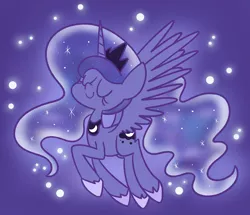 Size: 1280x1102 | Tagged: safe, artist:typhwosion, derpibooru import, princess luna, alicorn, pony, crown, cute, ethereal mane, eyes closed, hoof shoes, jewelry, lunabetes, night, regalia, sky, solo, starry mane, stars