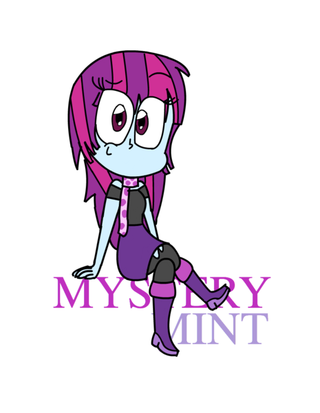 Size: 864x1115 | Tagged: safe, artist:mintyfresh103, derpibooru import, mystery mint, equestria girls, background human, clothes, crossed legs, cute, female, mysterybetes, scarf, simple background, sitting, solo, transparent background