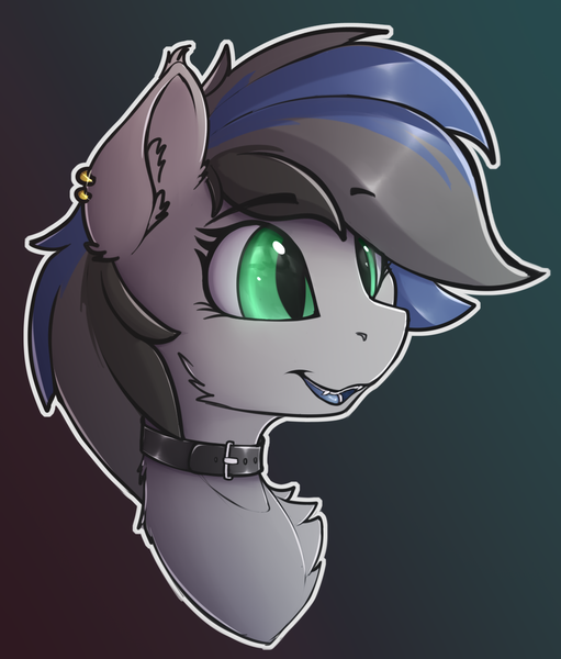 Size: 1091x1281 | Tagged: safe, artist:capseys, derpibooru import, oc, oc:nightglider, unofficial characters only, bat pony, pony, blue insides, bust, collar, cute, sketch, smiling