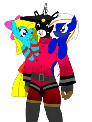 Size: 1500x2000 | Tagged: safe, derpibooru import, oc, oc:cuteamena, oc:electric blue, oc:visionwing, pony, family, fem pyro, front view, happy, looking at each other, reupload, standing, team fortress 2