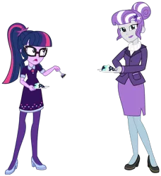 Size: 1896x2081 | Tagged: safe, artist:sketchmcreations, derpibooru import, sci-twi, twilight sparkle, twilight velvet, equestria girls, equestria girls series, twilight under the stars, spoiler:eqg series (season 2), cake, clothes, dress, equestria girls-ified, female, food, hair bun, high heels, mother and child, mother and daughter, pantyhose, shoes, side slit, simple background, skirt, tara strong, transparent background, vector, voice actor joke