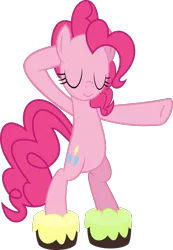 Size: 739x1070 | Tagged: safe, artist:crystalmagic6, derpibooru import, pinkie pie, earth pony, pony, the beginning of the end, bizarre, cake, cakewalk, cutie mark, eyes closed, female, food, inkscape, mare, michael jackson, moonwalk, pinkie being pinkie, simple background, solo, standing, transparent background, vector, why