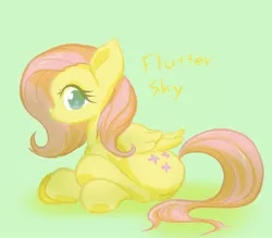 Size: 1894x1658 | Tagged: safe, artist:noupu, derpibooru import, fluttershy, pegasus, pony, female, folded wings, mare, name, profile, prone, solo, wings