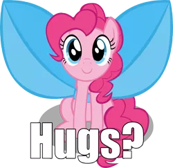 Size: 5118x4982 | Tagged: safe, alternate version, artist:mrkat7214, derpibooru import, pinkie pie, pony, absurd resolution, bow, bronybait, c:, caption, cute, diapinkes, female, hug request, image macro, impossibly large bow, looking at you, mare, simple background, sitting, smiling, solo, text, transparent background, vector