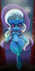 Size: 800x1620 | Tagged: adorasexy, anthro, arm hooves, artist:eqiss, bipedal, breasts, cape, chestbreasts, clothes, cute, cutie mark, derpibooru import, featureless breasts, featureless crotch, hat, safe, semi-anthro, sexy, trixie, trixie's cape, trixie's hat, unguligrade anthro, url, watermark, wide hips