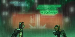 Size: 1280x640 | Tagged: safe, artist:captainhoers, derpibooru import, oc, oc:atom smasher, oc:rainbow code, unofficial characters only, cyborg, pegasus, pony, the sunjackers, brother and sister, canterlot, cyberpunk, female, male, mare, new canterlot, siblings, stallion