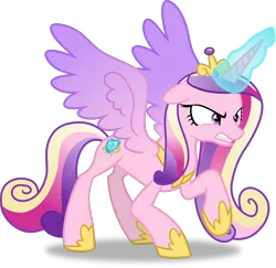 Size: 2526x2456 | Tagged: safe, artist:frownfactory, derpibooru import, princess cadance, alicorn, pony, the beginning of the end, .svg available, angry, female, horn, horseshoes, jewelry, magic, mare, necklace, raised hoof, regalia, simple background, solo, svg, tiara, transparent background, two toned wings, vector, wings