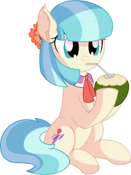Size: 5751x7644 | Tagged: safe, artist:cyanlightning, derpibooru import, coco pommel, earth pony, pony, .svg available, absurd resolution, clothes, cocobetes, coconut, coconut cup, cute, drinking, drinking straw, ear fluff, female, food, mare, pun, simple background, sitting, solo, straw, transparent background, vector, visual pun