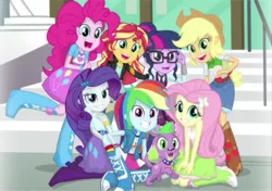 Size: 3421x2408 | Tagged: safe, derpibooru import, screencap, applejack, fluttershy, pinkie pie, rainbow dash, rarity, sci-twi, spike, spike the regular dog, sunset shimmer, twilight sparkle, dog, equestria girls, equestria girls series, forgotten friendship, friendship games, applejack's hat, boots, canterlot high, clothes, cowboy boots, cowboy hat, crystal prep academy uniform, cute, dashabetes, denim skirt, diapinkes, female, filter, glasses, hair bun, hat, humane five, humane seven, humane six, jackabetes, looking at you, male, open mouth, picture, pleated skirt, raribetes, right there in front of me, school uniform, shimmerbetes, shoes, shyabetes, skirt, socks, spikabetes, spike's dog collar, stetson, tanktop, twiabetes